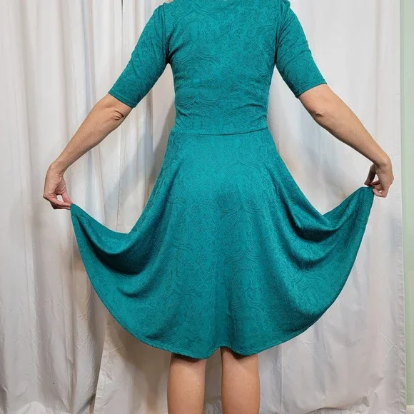 M Stretchy LuLaRoe dress Circle Flare Midi Teal Beach EE - Picture 3 of 7